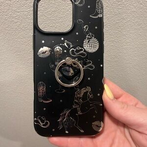 Stylish Black Rodeo Phone Case with Ring Holder 16 Pro Max